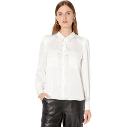 Womens Vince Camuto Puff Sleeve Button-Down Shirt with Breast Pockets