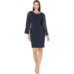 Womens Vince Camuto Split Caped Bodycon Dress with Embellished Neck