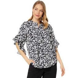 Vince Camuto Pin Tuck Flutter Sleeve Henley Blouse