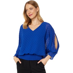 Vince Camuto V-Neck Smocked Waist Blouse with Shirring