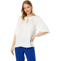 Womens Vince Camuto Split-Neck Blouse with Pleats On Sleeve