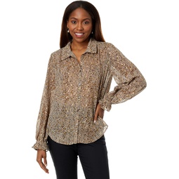 Womens Vince Camuto Long Sleeve V-Neck Button-Down Blouse