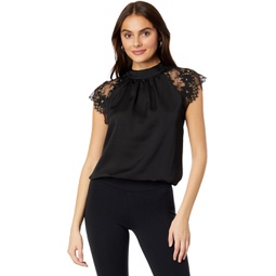 Vince Camuto Mock Neck Blouse with Lace Cap
