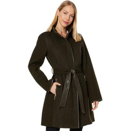 Womens Vince Camuto Belted Wool Coat with High Neck and PU Trim V29777A-ME