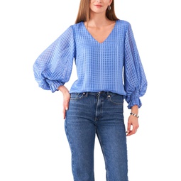 Womens Vince Camuto V-Neck Puff Sleeve Blouse with Smock Cuff