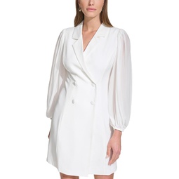 Womens Vince Camuto Signature Stretch Crepe Tuxedo Dress With Chiffon Sleeves