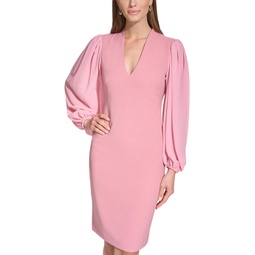 Womens Vince Camuto Stretch Crepe Bodycon Dress With Chiffon Balloon Sleeves