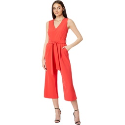 Womens Vince Camuto Sleeveless V-Neck Belted Poly Base Jumpsuit