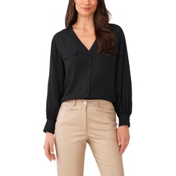 Womens Vince Camuto V-Neck Button-Up Blouse