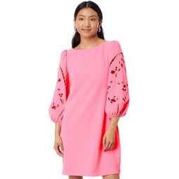 Womens Vince Camuto Signature Crepe Shift Dress With Embroidered Cutout Sleeve Details