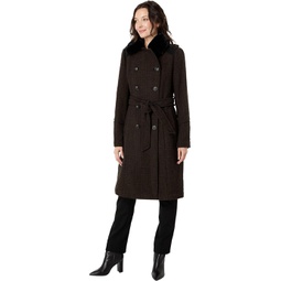 Vince Camuto Double-Breasted Belted Wool Coat with Faux Fur Collar V20731-ME