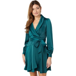 Vince Camuto Crepe Back Satin Long Sleeve Faux Wrap Dress Fit-and-Flare with Self Sash