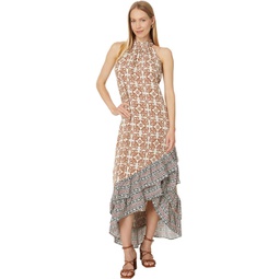 Vince Camuto Halter Neck Sleeveless Maxi Dress With Asymmetrcal Ruffle