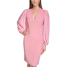 Vince Camuto Stretch Crepe Bodycon Dress With Chiffon Balloon Sleeves