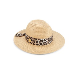Animal Print Trim Panama Hat