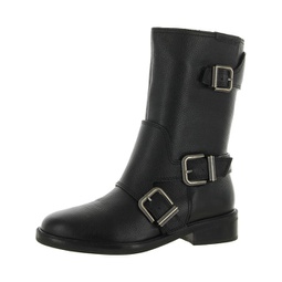 alicenta womens leather buckle mid-calf boots
