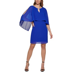 womens chiffon cape overlay cocktail and party dress