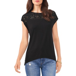 womens lace trim round-neck pullover top