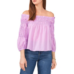 womens smocked off the shoulder pullover top