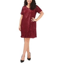 plus womens sequined v neck cocktail and party dress