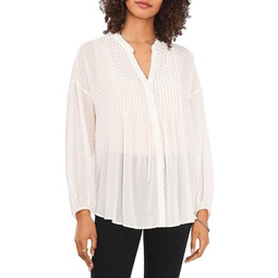 womens metallic pleated front blouse