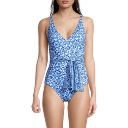 Floral Belted One Piece Swimsuit