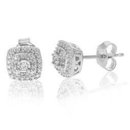 1/10 cttw round lab grown diamond stud earrings .925 sterling silver prong set square shape with push backs