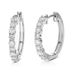 1 cttw 18 stones round lab grown diamond hoop earrings .925 sterling silver prong set 1 inch