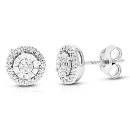 1/10 cttw 46 stones round lab grown diamond studs earrings .925 sterling silver prong set round shape