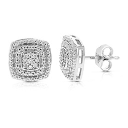 1/10 cttw round lab grown diamond .925 sterling silver stud earrings push back prong set