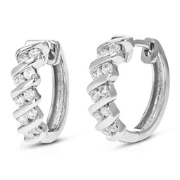 1/2 cttw round cut lab grown diamond hoop earrings made with .925 sterling silver channel setting 2/3 inch