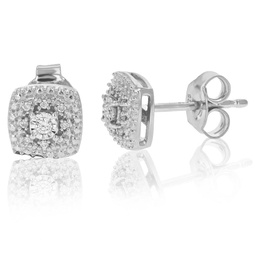 square studs 1/10 cttw round lab grown diamond earrings made in .925 sterling silver prong settings