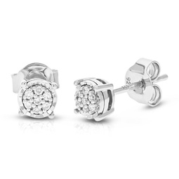1/10 cttw 14 stones round lab grown diamond studs earrings .925 sterling silver prong set round shape