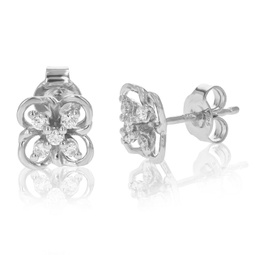 1/5 cttw round cut lab grown diamond stud earrings .925 sterling silver prong set on flower design