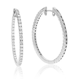 1 cttw round lab grown diamond hoop earrings in .925 sterling silver prong set 1 1/4 inch