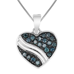 1/2 cttw blue diamond heart pendant necklace .925 sterling silver with chain