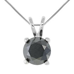 5 cttw black diamond solitaire pendant .925 sterling silver round with chain