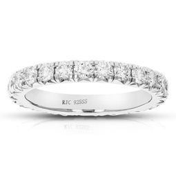 1.50 cttw round lab grown diamond wedding band .925 sterling silver prong set