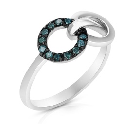 1/6 cttw blue diamond circle ring .925 sterling silver with rhodium