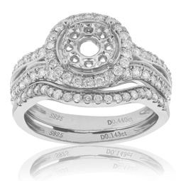 0.85 cttw diamond semi mount bridal set .925 sterling silver wedding