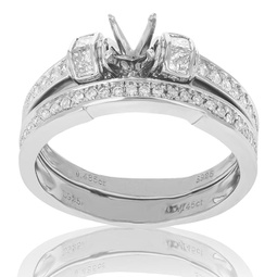 0.60 cttw diamond semi mount bridal set .925 sterling silver wedding