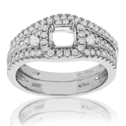 0.60 cttw diamond semi mount bridal set with center princess silver