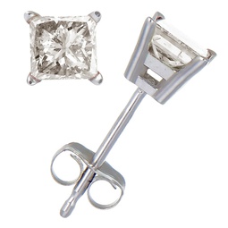1/2 cttw princess cut diamond stud earrings 14k white gold 4 prong with push backs