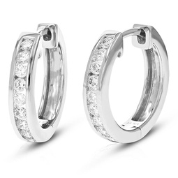 1/2 cttw round cut lab grown diamond hoop earrings in .925 sterling silver channel set 1/2 inch