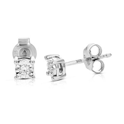1/10 cttw round lab grown diamond prong set stud earrings in .925 sterling silver with push back