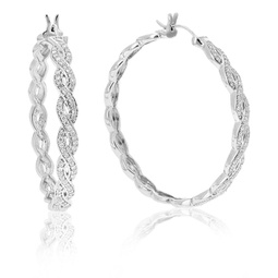 1/2 cttw round cut lab grown diamond hoop earrings in .925 sterling silver prong set 1 1/2 inch