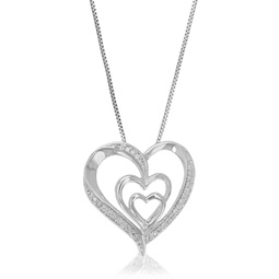1/10 cttw lab grown round cut diamond heart pendant necklace .925 sterling silver 3/4 inch with 18 inch chain