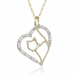 1/10 cttw diamond cat and heart pendant 14k yellow gold 18 inch chain