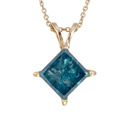 1/2 cttw blue diamond solitaire pendant yellow gold plated over silver princess