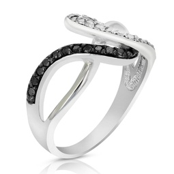 0.45 cttw black and white diamond wave ring .925 sterling silver rhodium